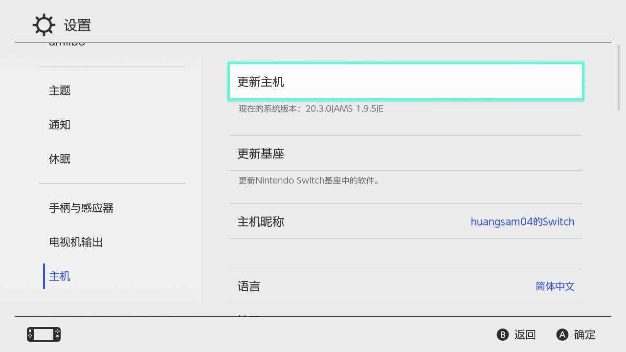 NS 设置页面 - 主机