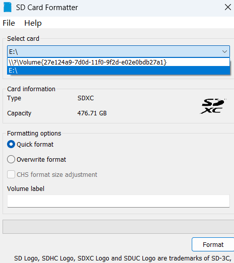 Sd card formatter
